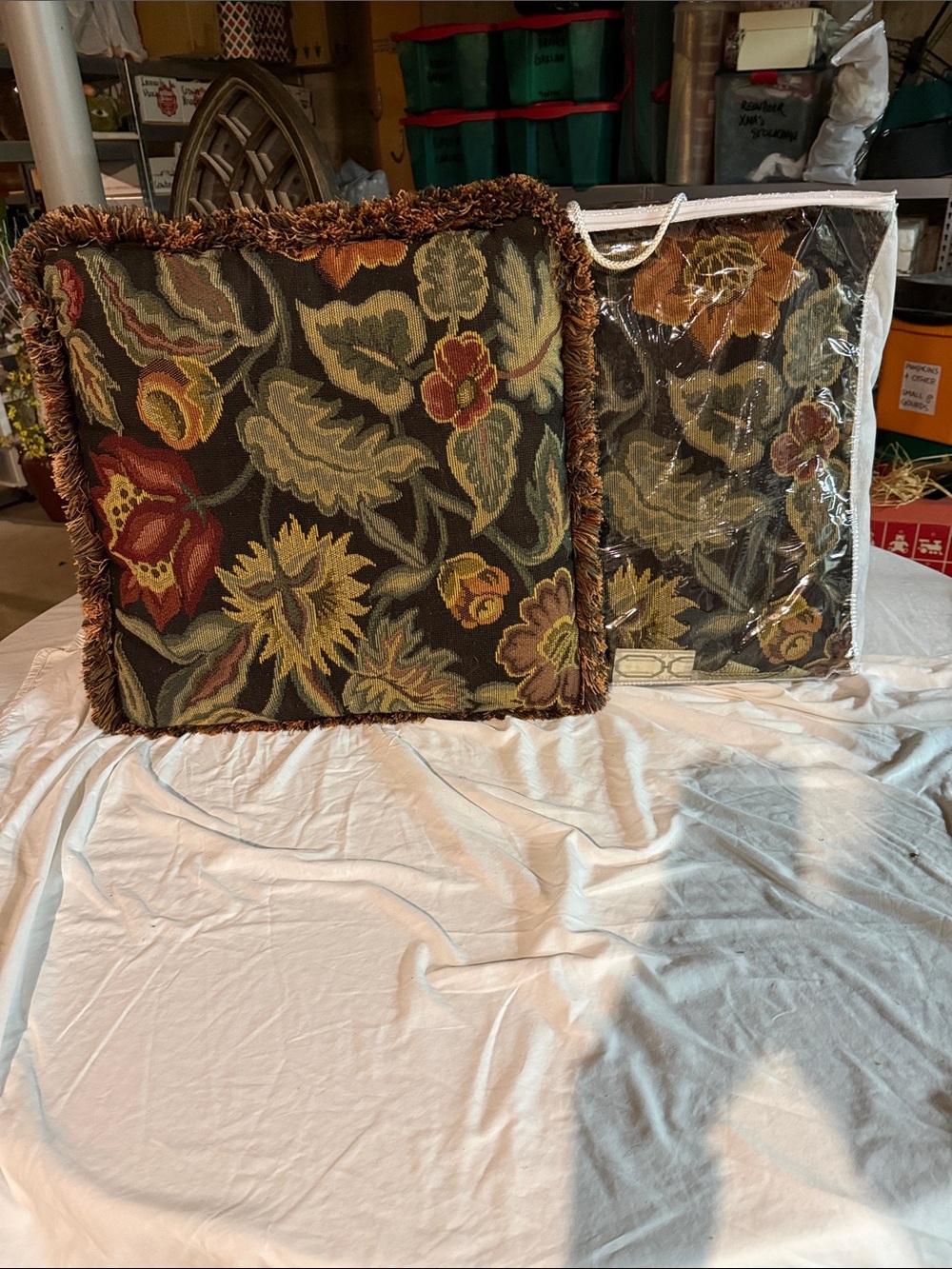 Decorative Floral Throw Pillows - Black Tapestry and Multicolor